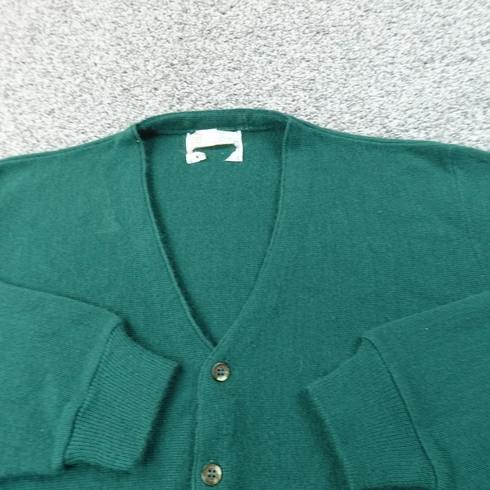 VTG Kings Road Sweater‎ Mens L Green Orlon Acrylic Cardigan V Neck Knit Grandpa